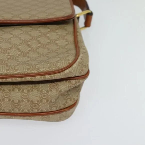 Authentic CELINE Macadam Canvas Shoulder Bag PVC Beige Gold